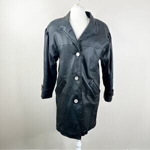 Vintage Worthington Leather Jacket Womens Large? Black Button Front Mid Length